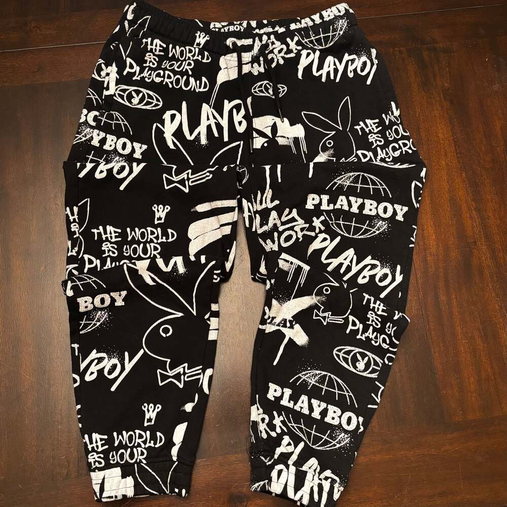 Playboy White Joggers with Graffiti Print - M
